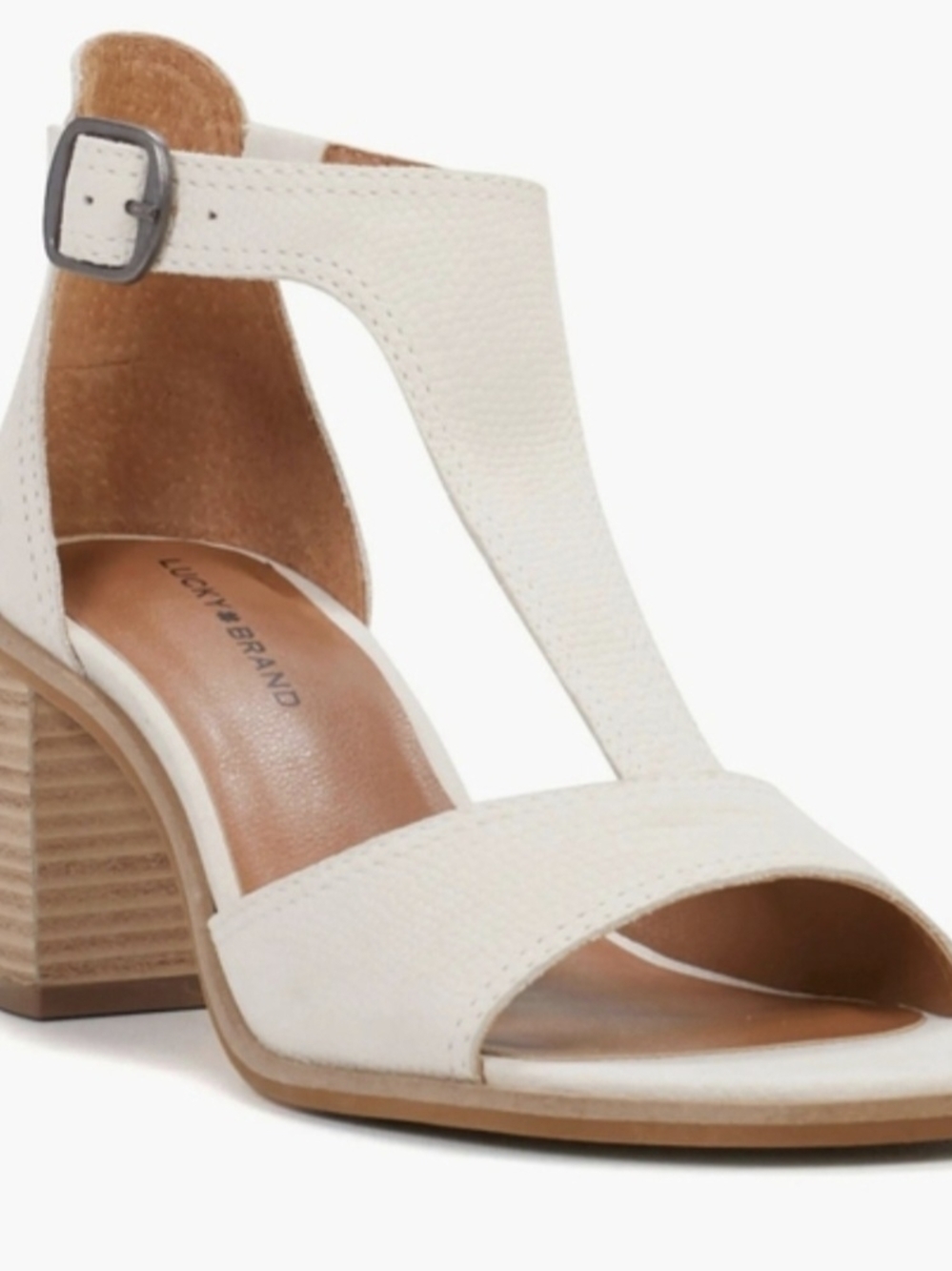 Lucky Brand Women's Sabeni T-Strap Leather Sandal In Vanila Bone White. Size 9
